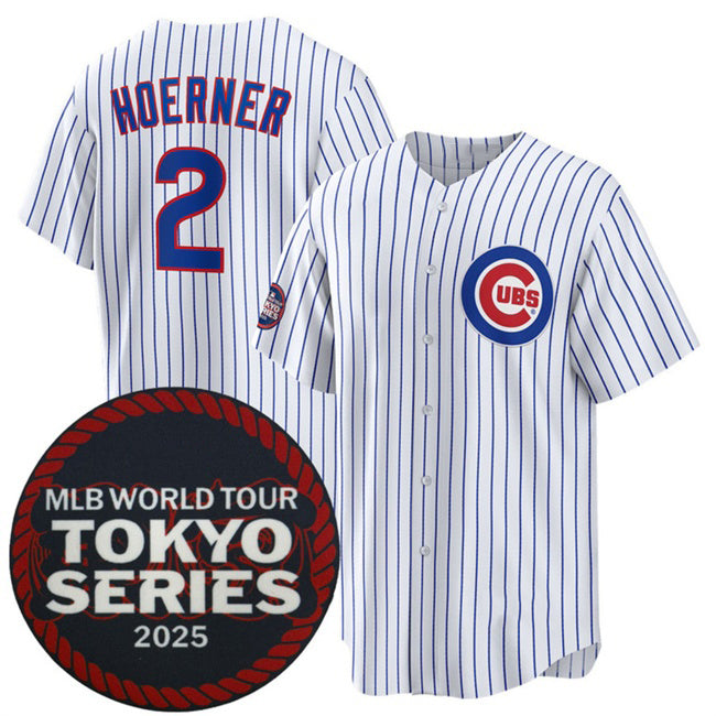 Chicago Cubs #2 Nico Hoerner White KLUNKIM 2025 World Tour Tokyo Series Home Stitched Jersey