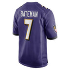 B.Ravens #7 Rashod Bateman Purple KLUNKIM Game Player Jersey