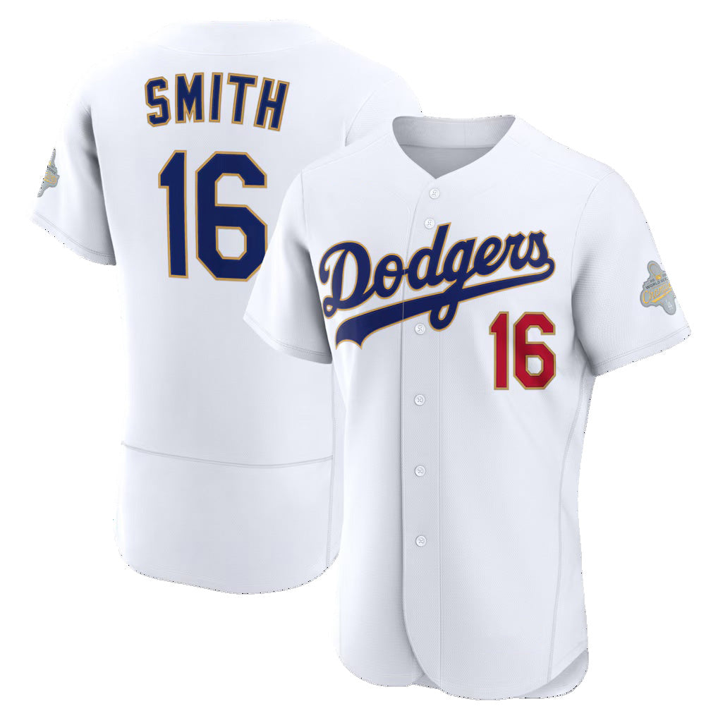Los Angeles Dodgers #16 Will Smith White KLUNKIM 2026 Gold Collection Authentic Jersey