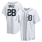 Detroit Tigers #28 Javier Baez White KLUNKIM Home Replica Player Jersey