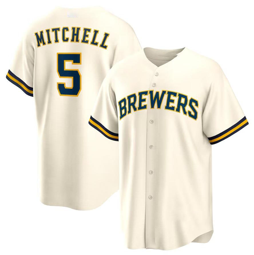 Milwaukee Brewers #5 Garrett Mitchell Cream Alternate Replica Player Jersey Baseball Jerseys