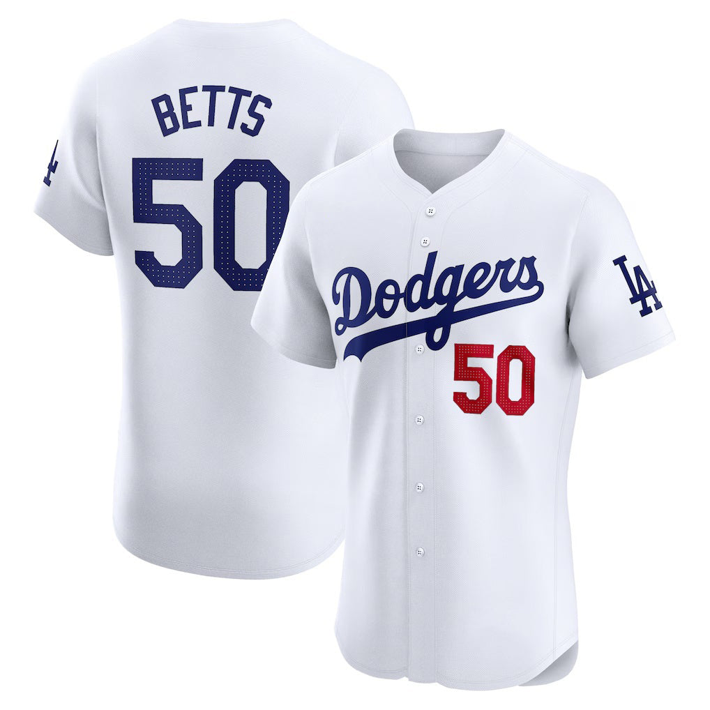 Los Angeles Dodgers #50 Mookie Betts White KLUNKIM Home Elite Jersey