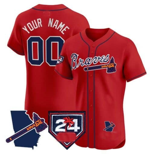 Custom Atlanta Braves 2024 Spring Training & Georgia Patch Vapor Premier Elite Jersey ¨C Red KLUNKIM