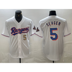 Texas Rangers #5 Corey Seager Number White KLUNKIM 2023 World Series Champions Cool Base Jerseys
