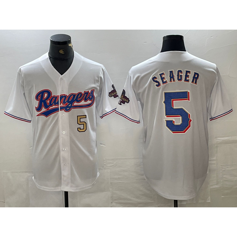 Texas Rangers #5 Corey Seager Number White KLUNKIM 2023 World Series Champions Cool Base Jerseys