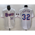 Texas Rangers #32 Evan Carter Number White KLUNKIM 2023 World Series Champions Cool Base Jerseys
