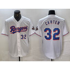 Texas Rangers #32 Evan Carter Number White KLUNKIM 2023 World Series Champions Cool Base Jerseys