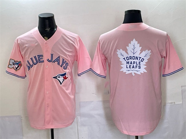 Toronto Blue Jays & Leafs With White KLUNKIM Leafs Logo Pink 50 Seasons Patch Stitched Jersey