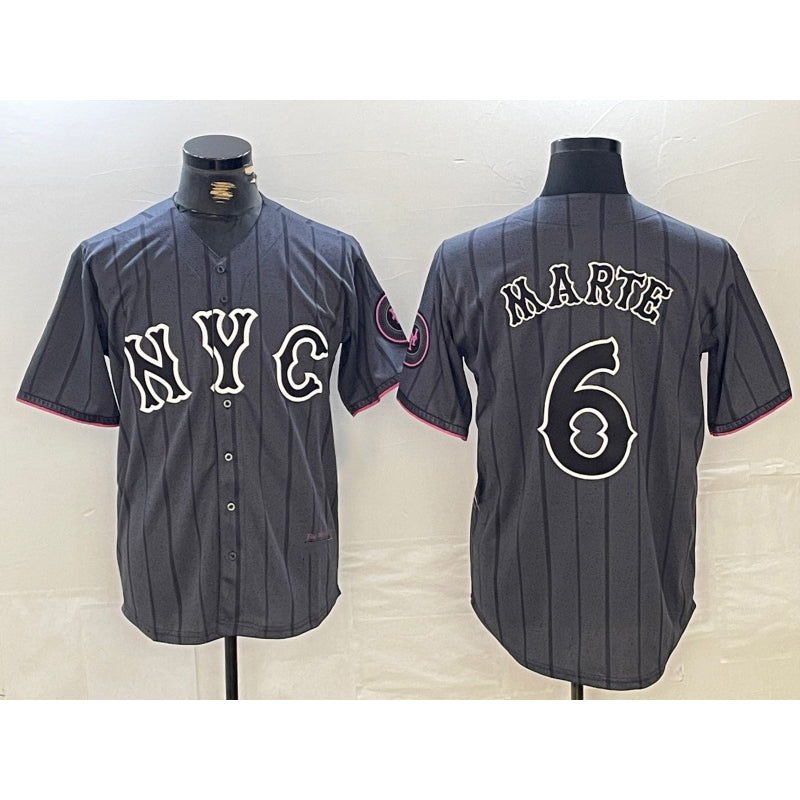 New York Mets #6 Starling Marte Gray KLUNKIM 2024 City Connect Cool Base Stitched Jersey 2