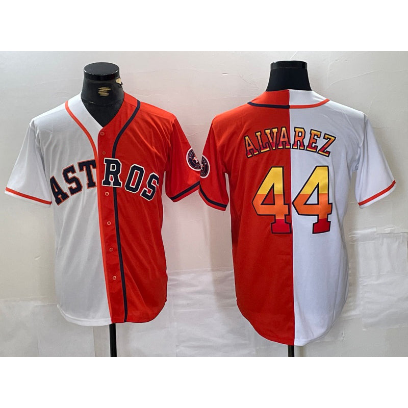 Houston Astros #44 Yordan Alvarez White Orange KLUNKIM Split Stitched Jersey 2