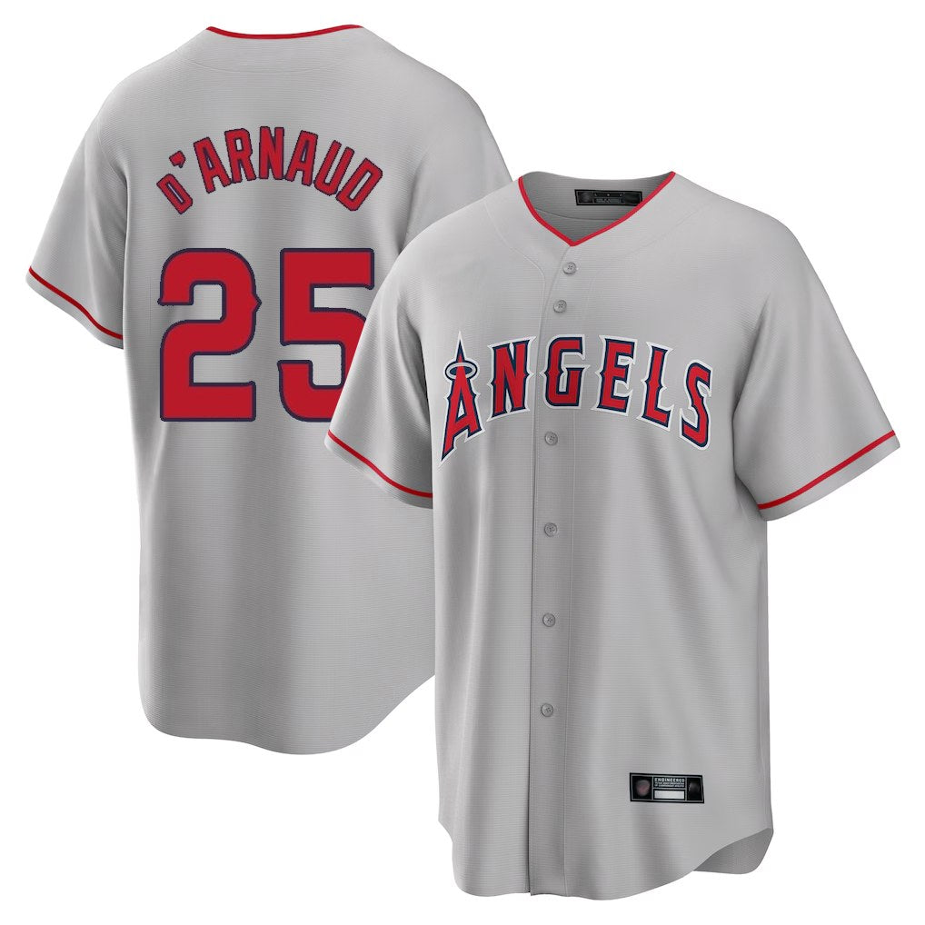 Los Angeles Angels #25 Travis d'Arnaud Player Gray KLUNKIM Home Game Stitched Jerseys