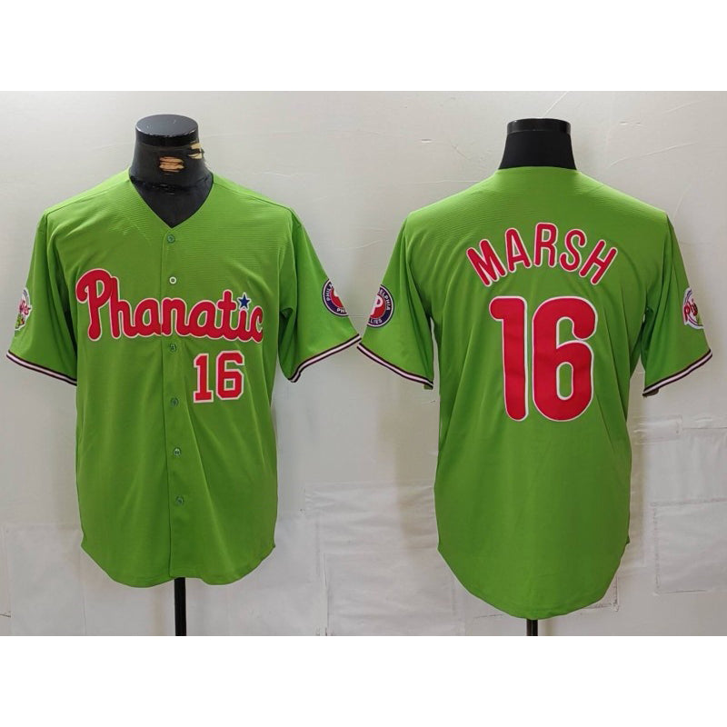 Philadelphia Phillies #16 Brandon Marsh Number Green KLUNKIM With Patch Stitched Cool Base Jersey