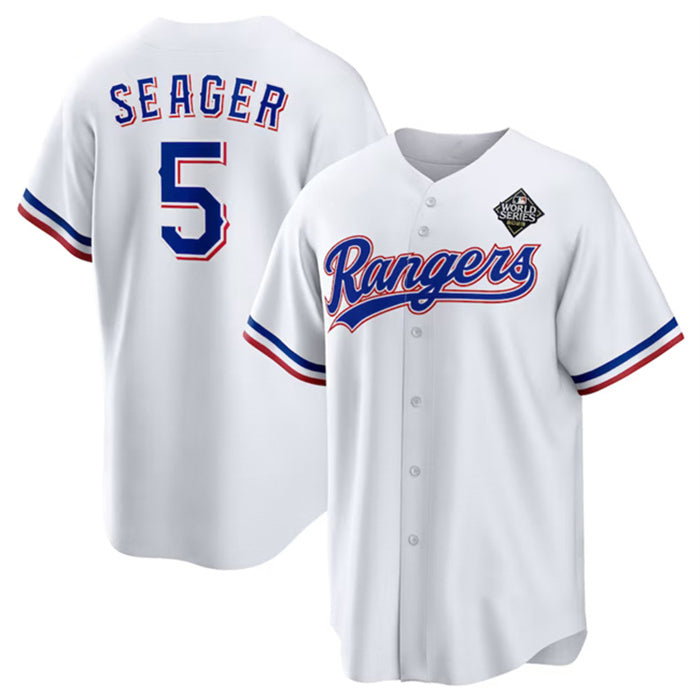 Texas Rangers #5 Corey Seager White KLUNKIM 2023 World Series Stitched Jersey