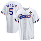 Texas Rangers #5 Corey Seager White KLUNKIM 2023 World Series Stitched Jersey