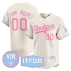 Custom Los Angeles Dodgers Vin ITFDB Patch Bubblegum Pink Vapor Premier Limited Jersey ¨C Cream KLUNKIM