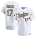 Los Angeles Dodgers #17 Shohei Ohtani White KLUNKIM 2025 Gold Collection Limited Stitched Jersey
