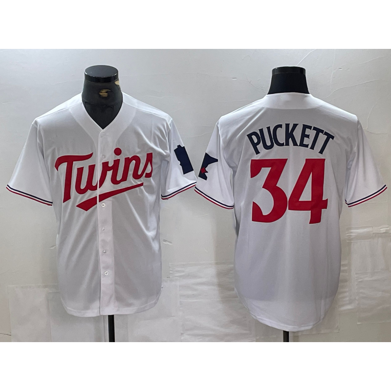 Minnesota Twins #34 Kirby Puckett White Red KLUNKIM Stitched Cool Base Jersey