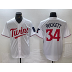 Minnesota Twins #34 Kirby Puckett White Red KLUNKIM Stitched Cool Base Jersey
