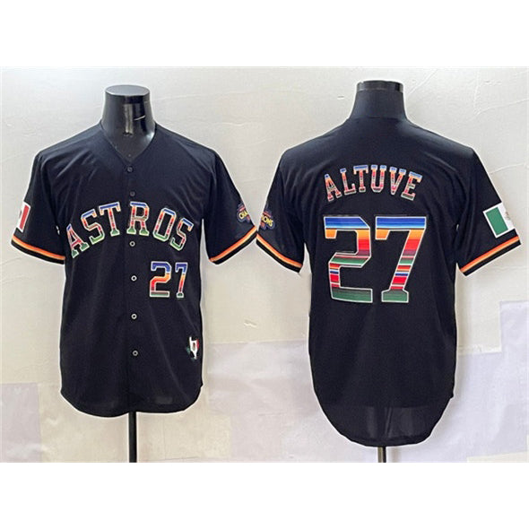 Houston Astros #27 Jose Altuve Black KLUNKIM Mexico With World Serise Champions Patch Cool Base Stitched Jersey