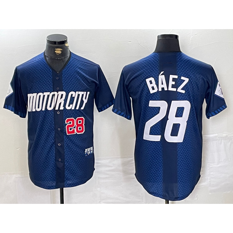 Detroit Tigers #28 Javier Baez Number 2024 Navy KLUNKIM City Connect Cool Base Limited Stitched Jersey