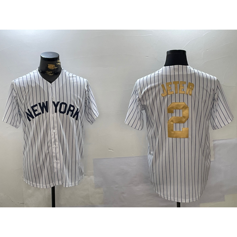 New York Yankees #2 Derek Jeter White KLUNKIM Pinstripe Fashion Cool Base Jersey 2