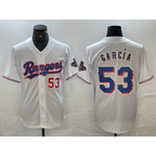 Texas Rangers #53 Adolis Garcia Number White KLUNKIM 2023 World Series Champions Cool Base Jersey 2