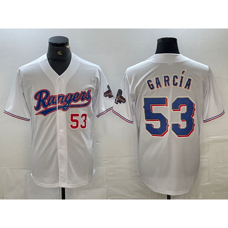 Texas Rangers #53 Adolis Garcia Number White KLUNKIM 2023 World Series Champions Cool Base Jersey 2