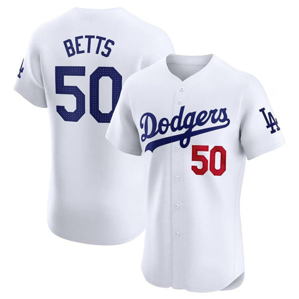 Los Angeles Dodgers #50 Mookie Betts White KLUNKIM Home Elite Stitched Jersey