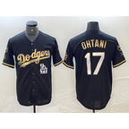Los Angeles Dodgers #17 Shohei Ohtani Black Gold KLUNKIM Stitched Cool Base Jersey 2