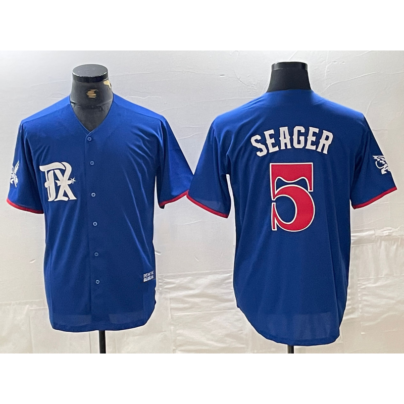 Texas Rangers #5 Corey Seager Royal Blue KLUNKIM 2023 City Connect Stitched Jersey