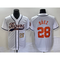 Detroit Tigers #28 Javier Baez Number White KLUNKIM Cool Base Stitched Jersey