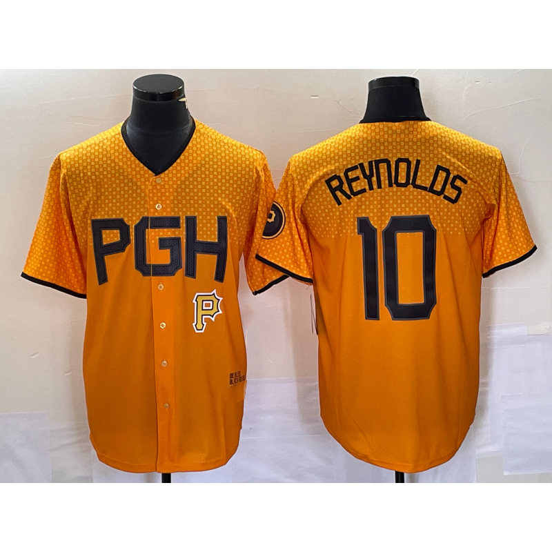 Pittsburgh Pirates #10 Bryan Reynolds Gold KLUNKIM 2023 City Connect Stitched Jersey 2