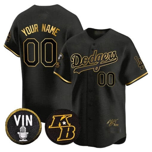 Custom Los Angeles Dodgers Vin Patch & Kobe Bryant Signature Vapor Premier Limited Jersey ¨C Black KLUNKIM