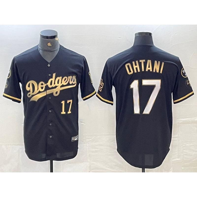 Los Angeles Dodgers #17 Shohei Ohtani Number Black Gold KLUNKIM Stitched Cool Base Jersey 2