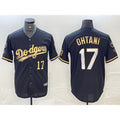 Los Angeles Dodgers #17 Shohei Ohtani Number Black Gold KLUNKIM Stitched Cool Base Jersey 2