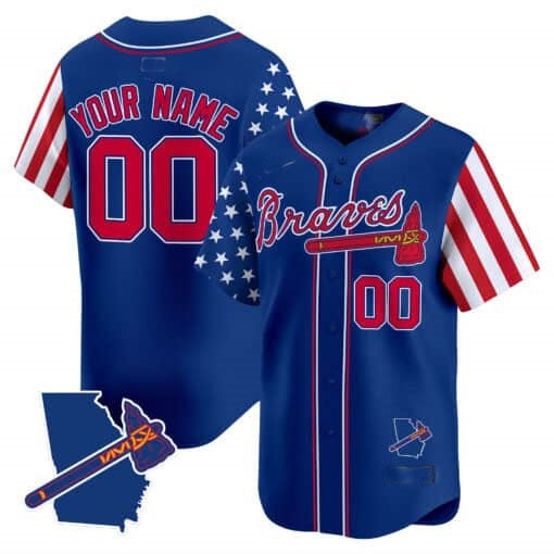 Custom Atlanta Braves 2024 Independence Day Vapor Premier Limited Jersey V2 - Royal KLUNKIM