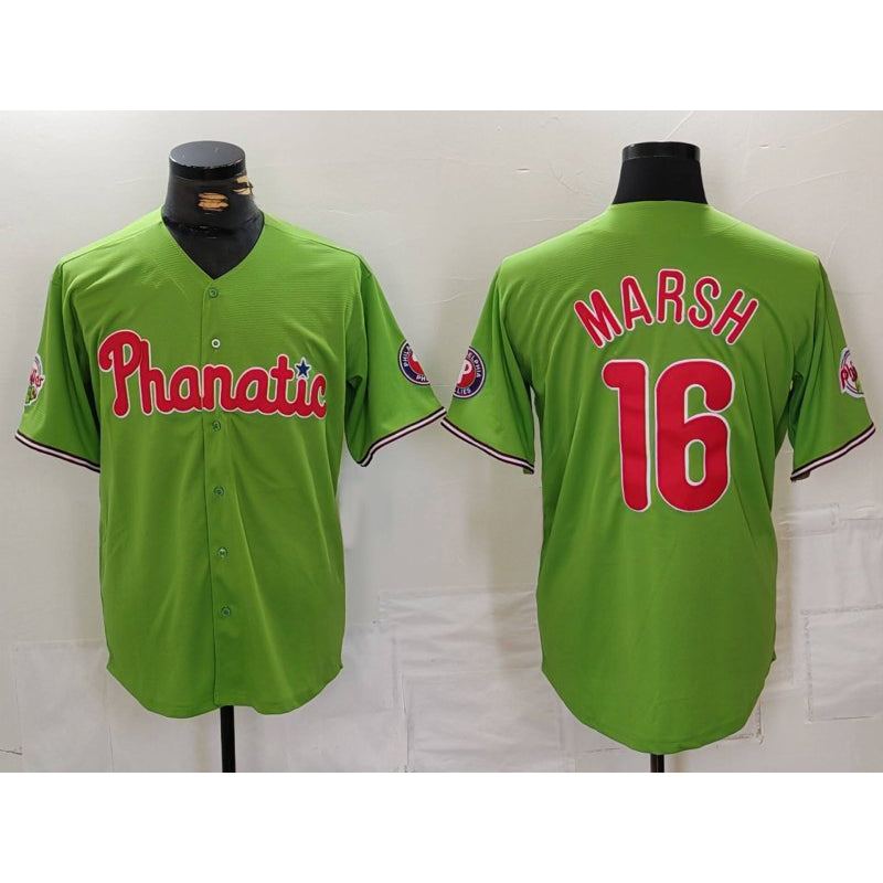 Philadelphia Phillies #16 Brandon Marsh Green KLUNKIM With Patch Stitched Cool Base Jersey