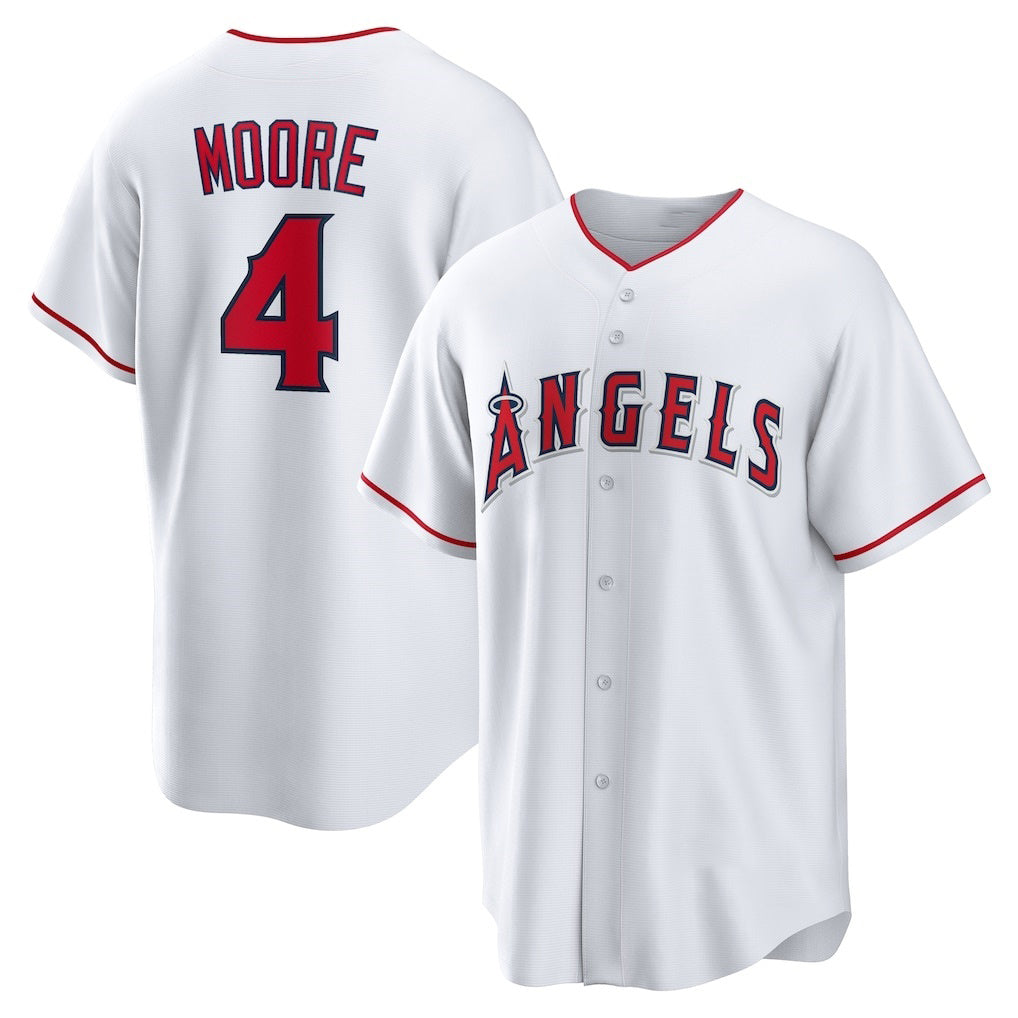 Los Angeles Angels #4 Christian Moore White KLUNKIM Home Replica Jersey