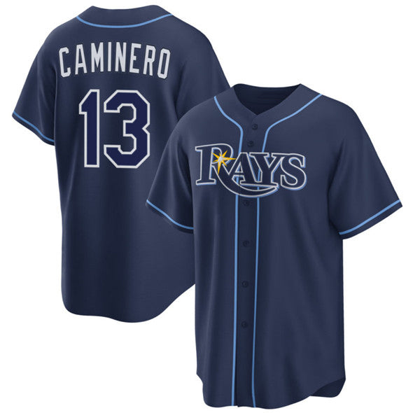 Tampa Bay Rays #13 Junior Caminero Navy KLUNKIM Cool Base Stitched Jersey