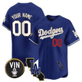 Custom Los Angeles Dodgers Vin & California Patch Gold Trim Vapor Premier Limited Jersey ¨C Royal KLUNKIM