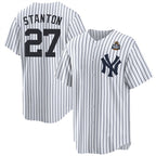 New York Yankees #27 Giancarlo Stanton White KLUNKIM 2024 World Series With Name Cool Base Stitched Jersey