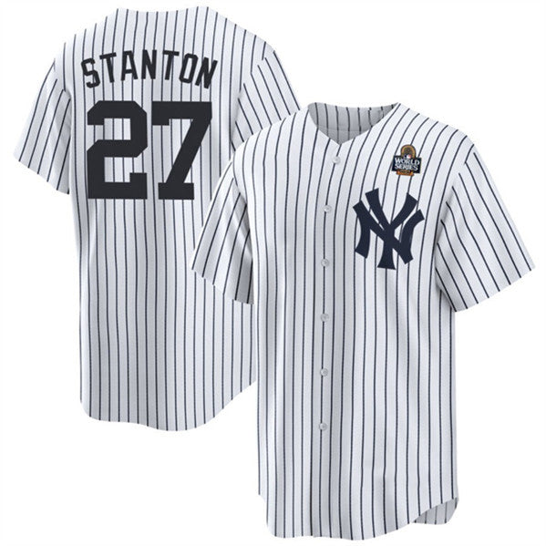 New York Yankees #27 Giancarlo Stanton White KLUNKIM 2024 World Series With Name Cool Base Stitched Jersey