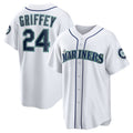 Seattle Mariners #24 Ken Griffey Jr. White KLUNKIM Home Replica Jersey