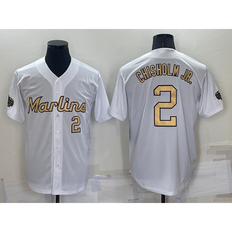 Miami Marlins #2 Jazz Chisholm Jr Number White KLUNKIM 2022 All Star Stitched Cool Base Jersey
