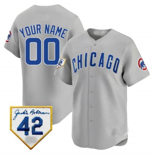Custom Chicago Cubs 2024 Jackie Robinson Patch Vapor Premier Limited Jersey V2 ¨C Gray KLUNKIM