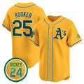 Oakland Athletics #25 Brent Rooker Yellow KLUNKIM 2024 Limited With Rickey Henderson Patch Stitched Jersey