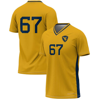 #67 W.Virginia Mountaineers GameDay Greats Lightweight Women's Soccer Fashion Jersey - Gold American College Jerseys