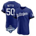 Los Angeles Dodgers #50 Mookie Betts Player Royal KLUNKIM World Series Meet City Connect Elite Home Stitched Jerseys