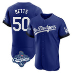 Los Angeles Dodgers #50 Mookie Betts Player Royal KLUNKIM World Series Meet City Connect Elite Home Stitched Jerseys