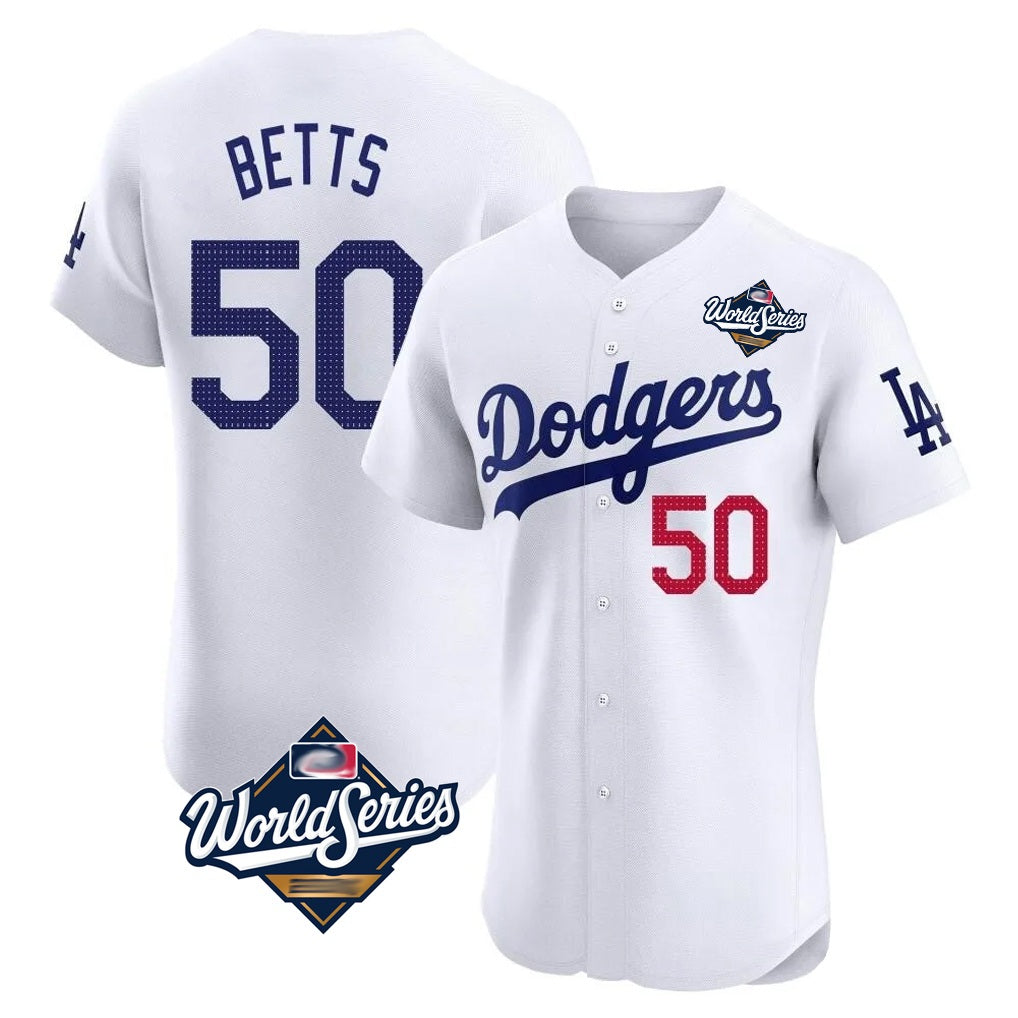 Los Angeles Dodgers #50 Mookie Betts Player White KLUNKIM World Series Limited Elite Home Stitched Jerseys